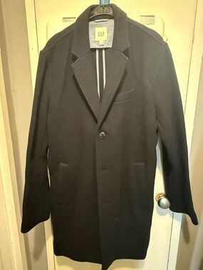 GAP Men's Dark Navy Single-Breasted Wool Overcoat